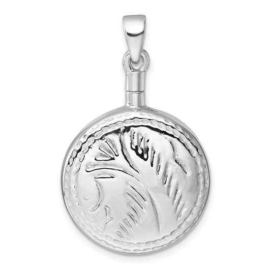 Sterling Silver Polished with Leaf Design Round Ash Holder Pendant