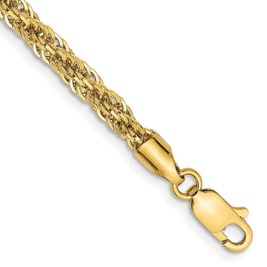 14k Yellow Gold 7 inch 3.3mm Diamond-cut Semi Solid Chain Bracelet