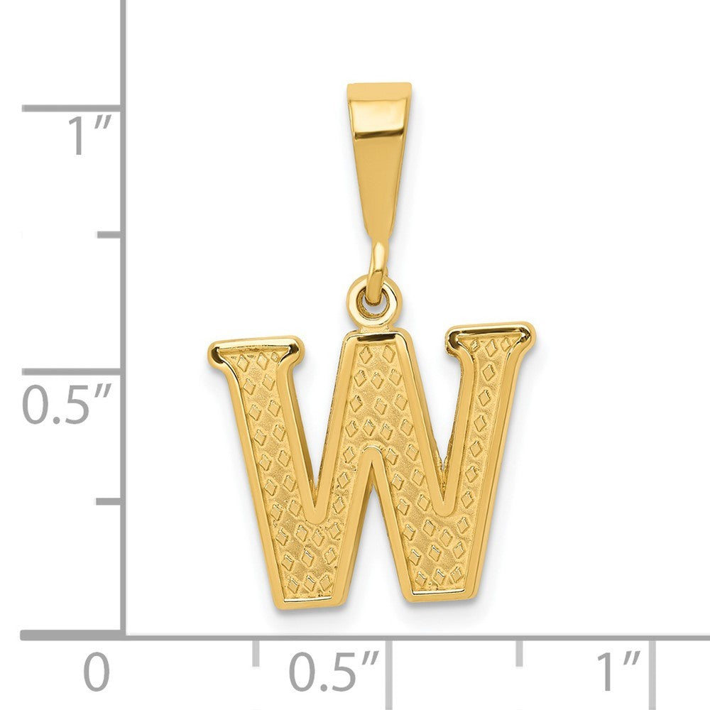 14k Yellow Gold Textured Initial W Charm Pendant