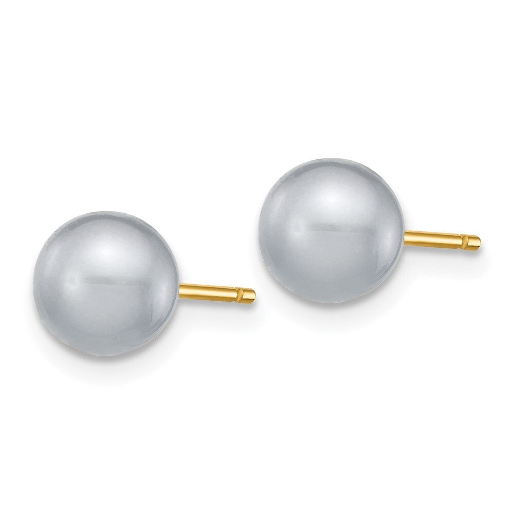14k Yellow Gold 6-7mm Grey Round Freshwater Cultured Pearl Stud Earrings