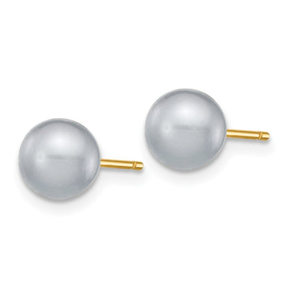 14k Yellow Gold 6-7mm Grey Round Freshwater Cultured Pearl Stud Earrings
