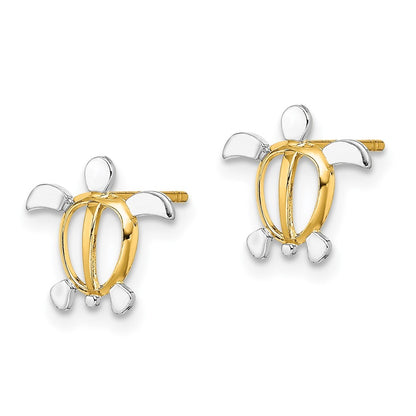 14k Yellow Gold W/ Rhodium Sea Turtle Earrings