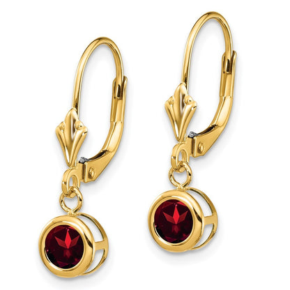 14k Yellow Gold 5mm Garnet Drop Dangle Earring