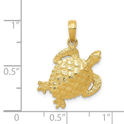 14k Yellow Gold Solid Polished Open-Backed Turtle Pendant for Women