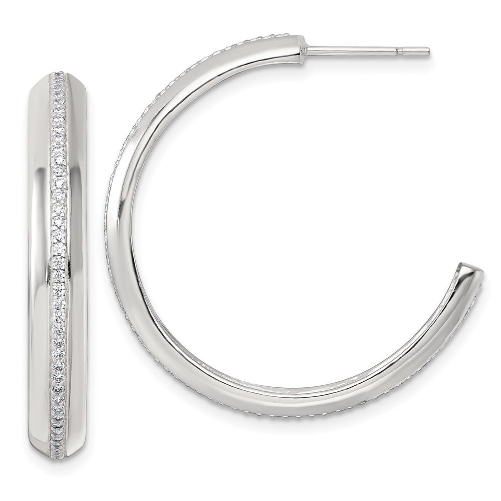 Sterling Silver Polished 4.75mm CZ C-Hoop Earrings