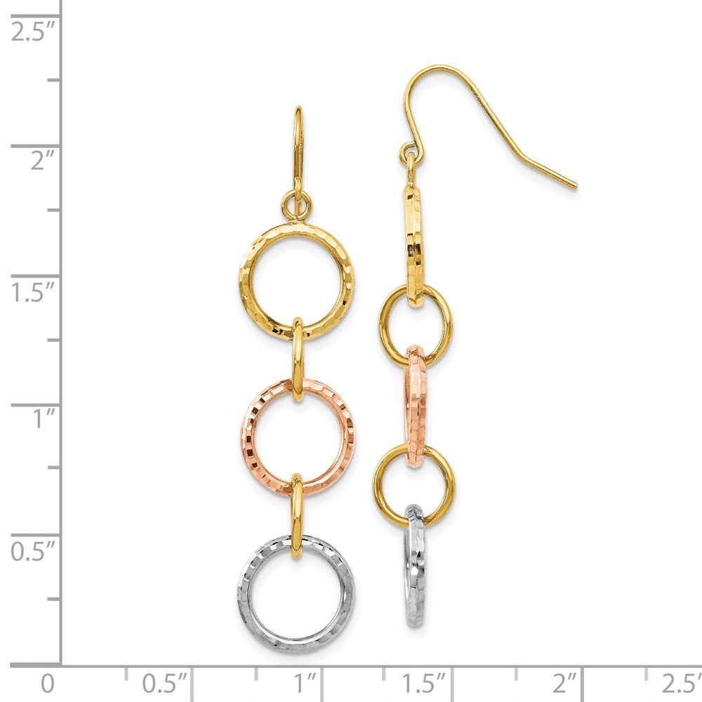 14k Tri-Color Diamond Cut Circle Dangle Earrings