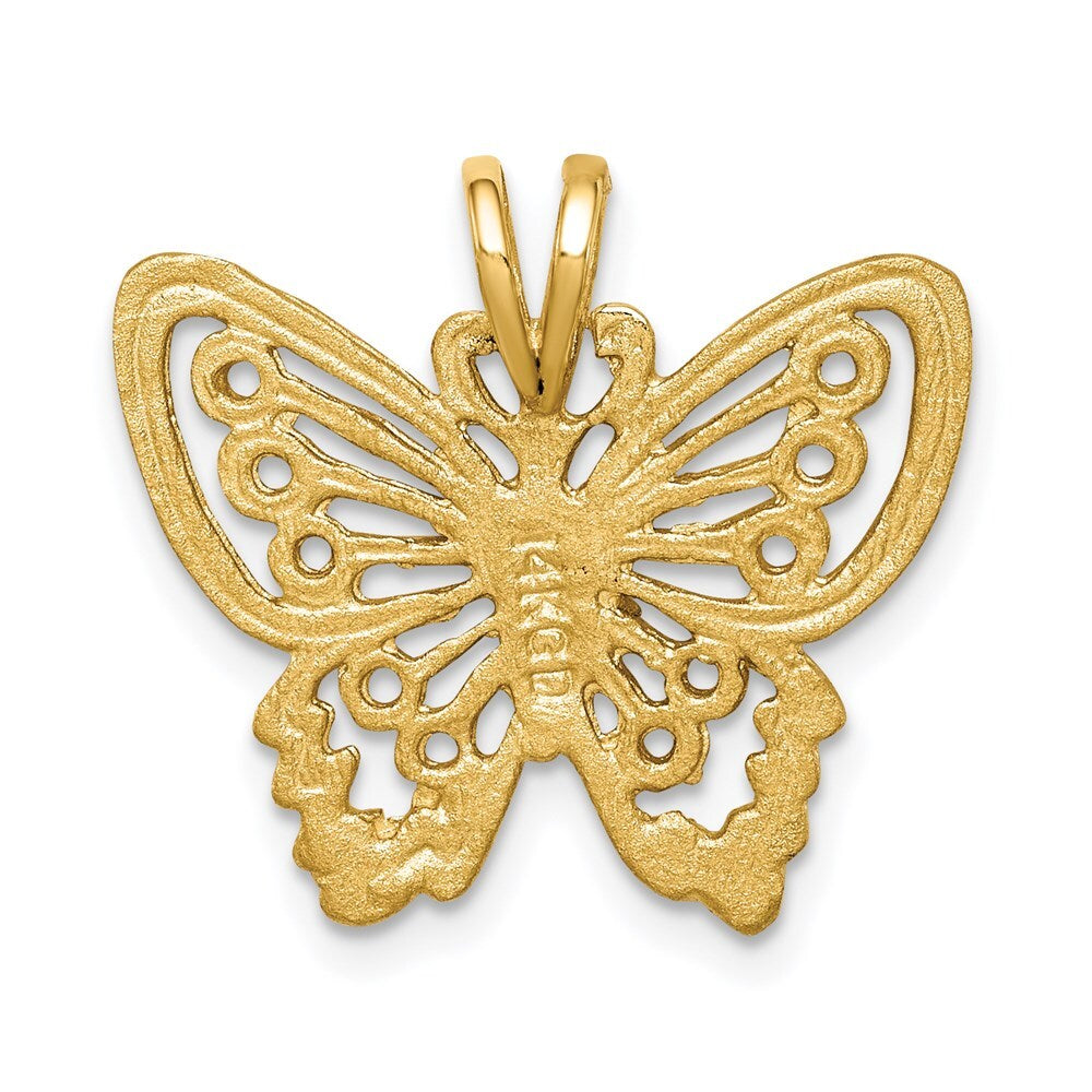 14k Yellow Gold Brushed & Diamond-cut Butterfly Pendant for Women