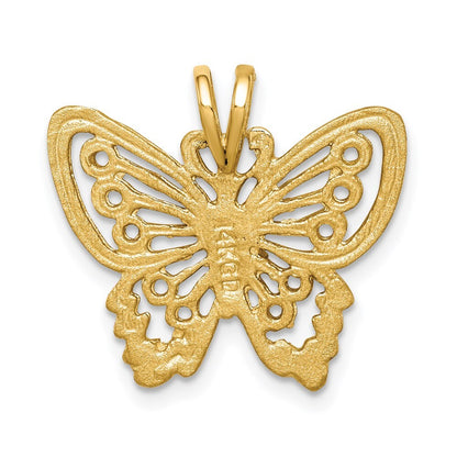 14k Yellow Gold Brushed & Diamond-cut Butterfly Pendant for Women