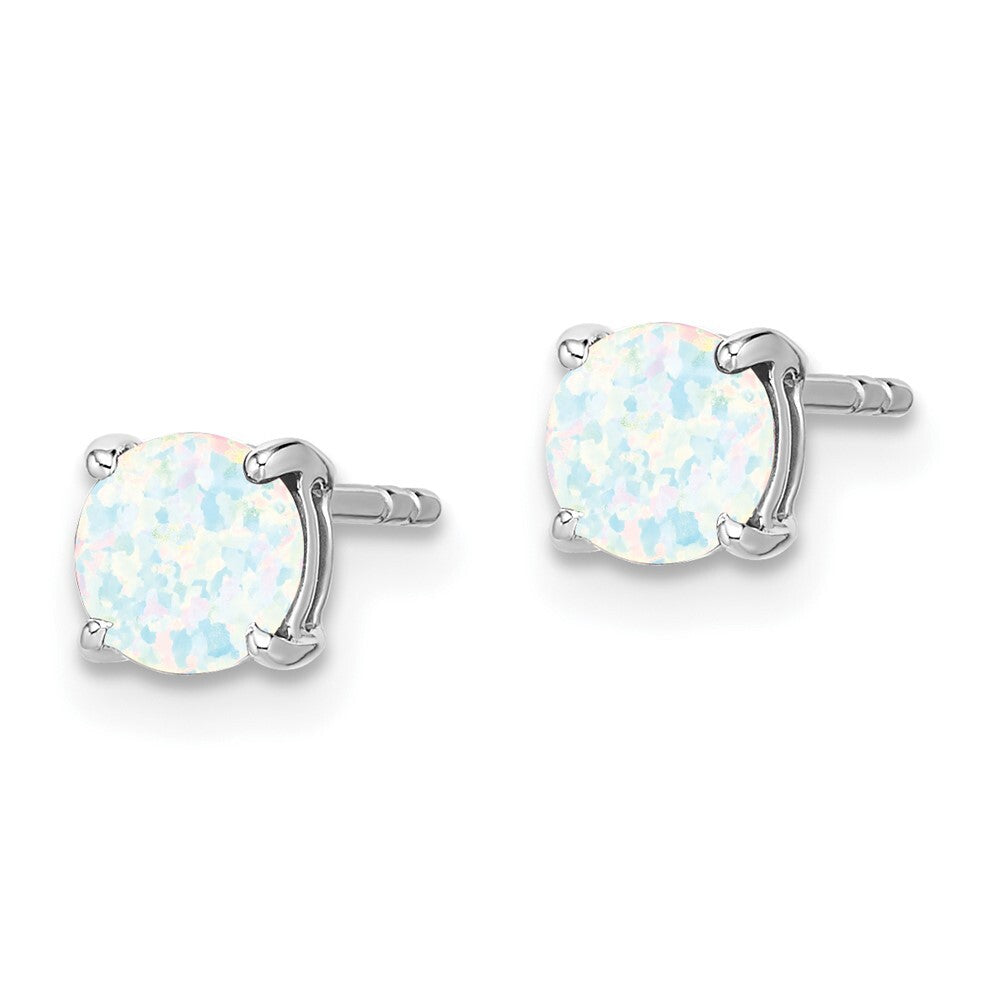14k White Gold Round Created Opal Stud Earrings Gift for Women