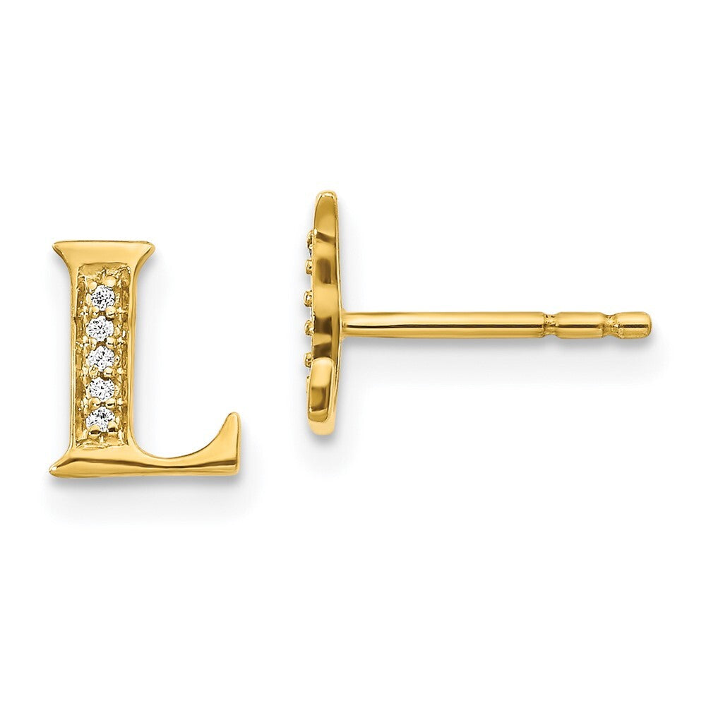 14k Yellow Gold Diamond Initial L Stud Earrings Gift for Women