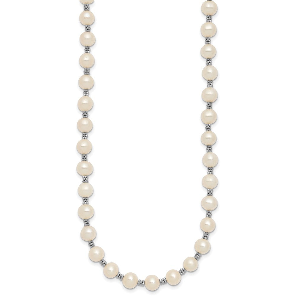 Sterling Silver 6-7mm White Round Cultured Pearl Necklace 16+2"