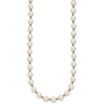 Sterling Silver 6-7mm White Round Cultured Pearl Necklace 16+2"