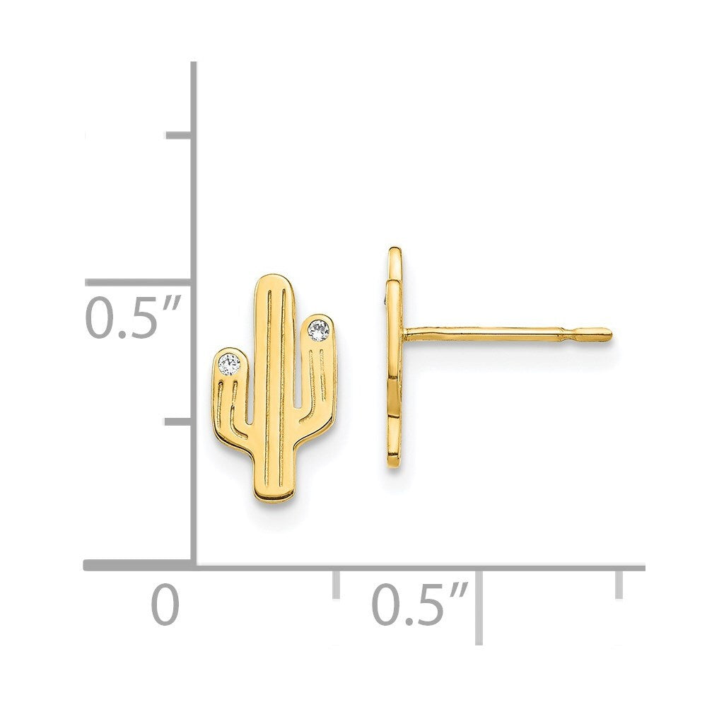 14k Yellow Gold Cactus Cubic Zirconia Stud Earrings Gift for Women
