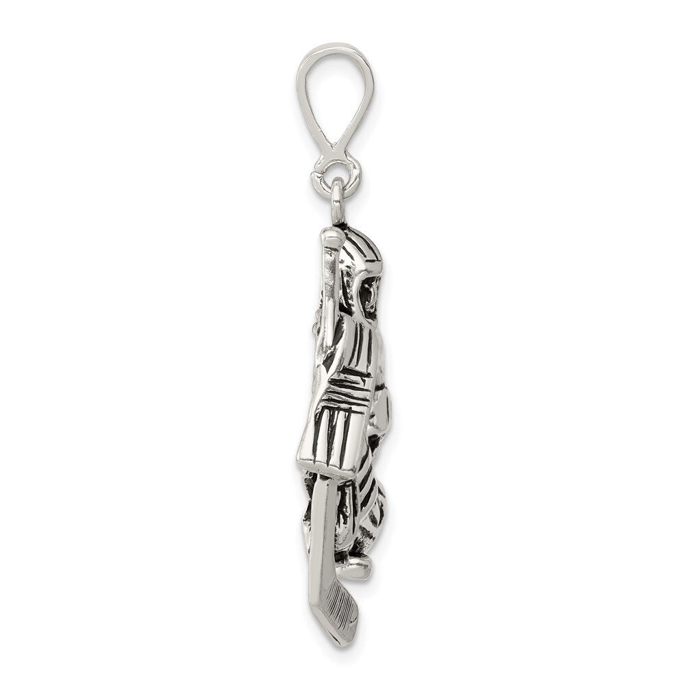 Sterling Silver Antiqued Hockey Player Charm Holiday Gift for Women