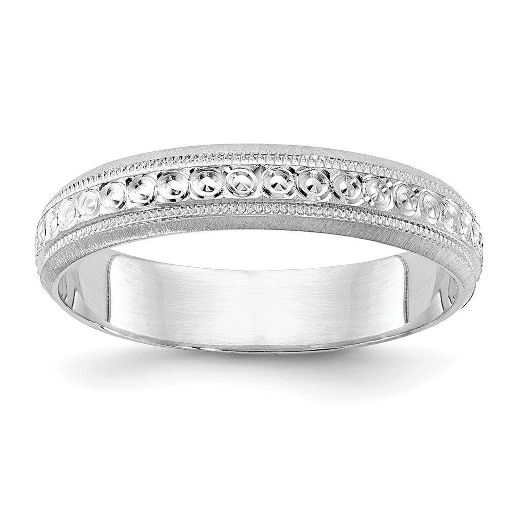 14k White Gold 3.75mm Design Etched Wedding Band Size 5