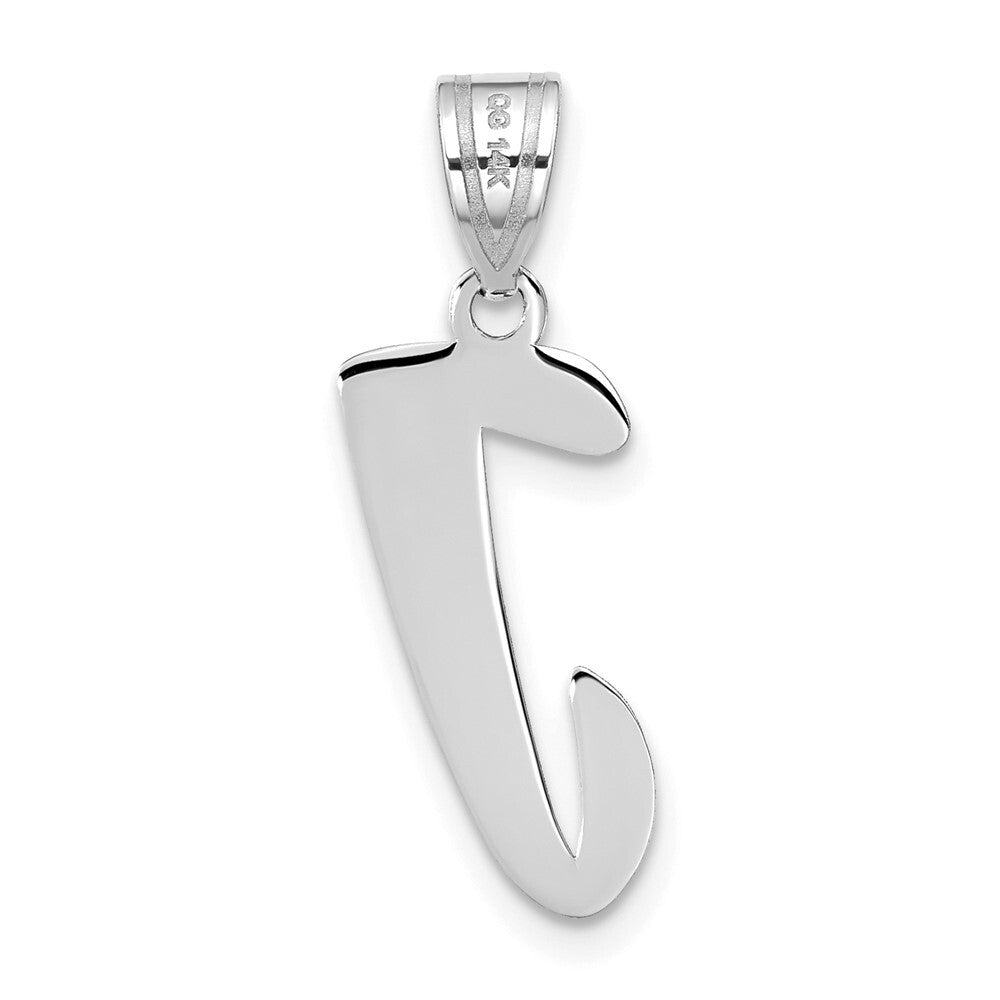 14k White Gold Polished Script Letter J Initial Pendant for Women