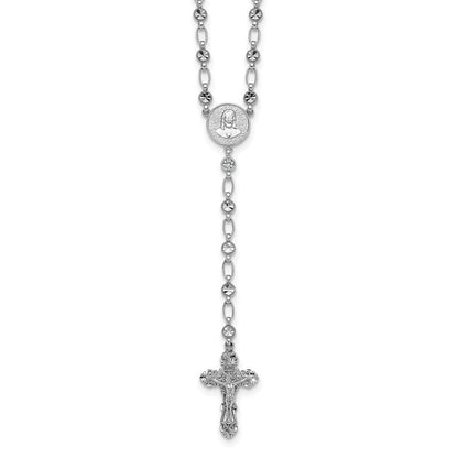 Sterling Silver Rhodium-plated Polished Cubic Zirconia 25.5in Rosary Necklace