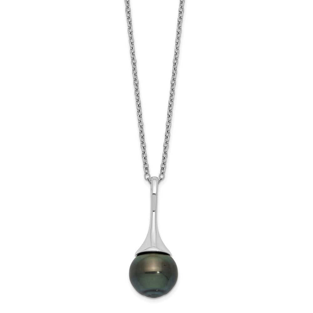 Sterling Silver 9-10mm Black Teardrop Tahitian Cultured Pearl 17" Necklace
