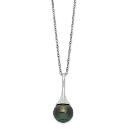 Sterling Silver 9-10mm Black Teardrop Tahitian Cultured Pearl 17" Necklace