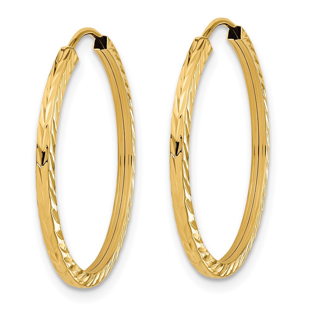 14k Yellow Gold Diamond-cut Square Tube Endless Hoop Earrings Gift for Women