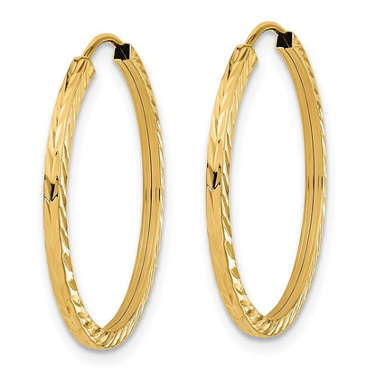14k Yellow Gold Diamond-cut Square Tube Endless Hoop Earrings Gift for Women