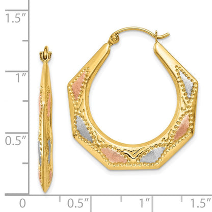 14k Yellow Gold & White and Rose Rhodium Hollow Hoop Earrings