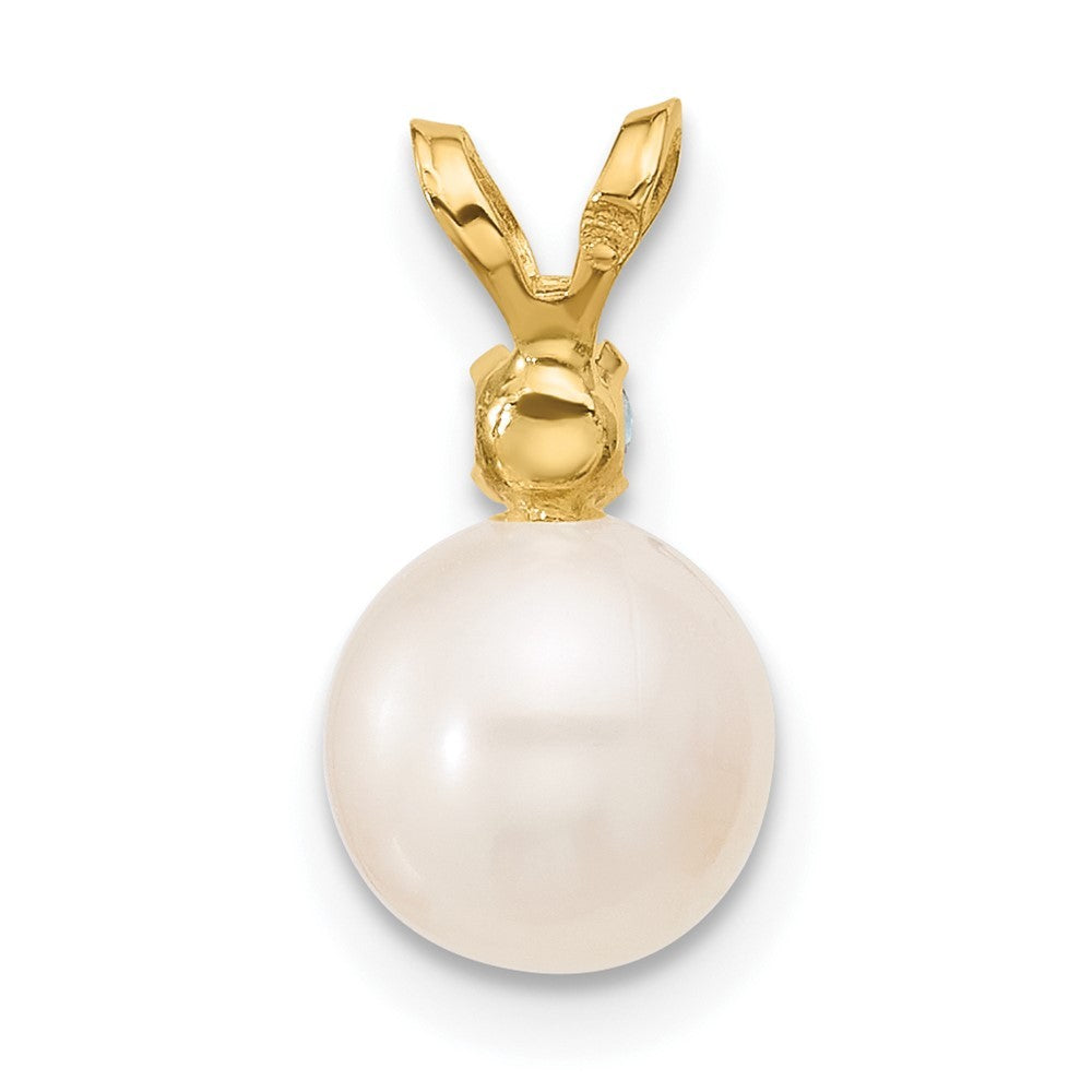 14k Yellow Gold 7mm Round Freshwater Cultured Pearl & Swiss Blue Topaz Pendant