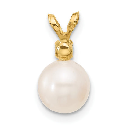 14k Yellow Gold 7mm Round Freshwater Cultured Pearl & Swiss Blue Topaz Pendant