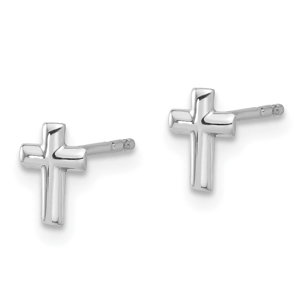 14K White Gold Polished Cross Earrings