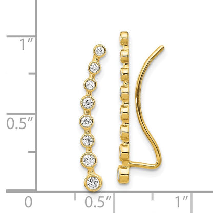 14k Yellow Gold Cubic Zirconia Ear Climber Stud Earrings Gift for Women