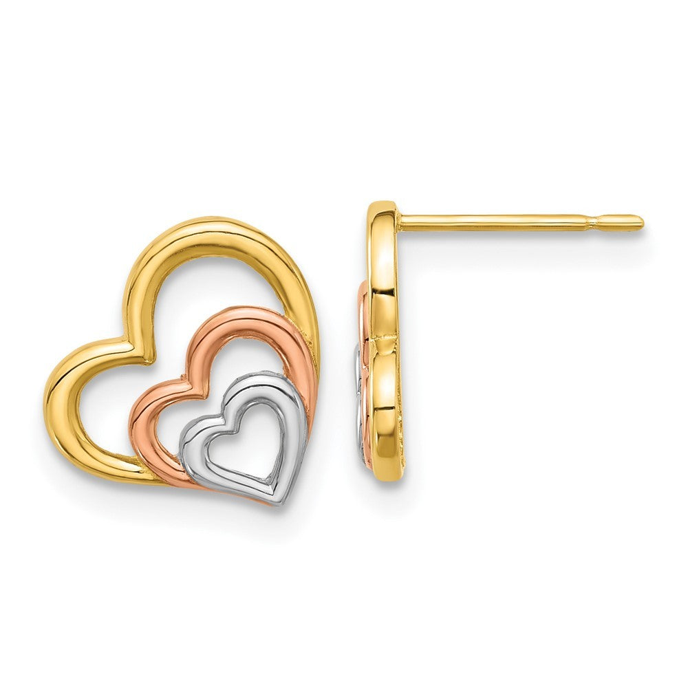 14k Yellow Gold with Rose and White Rhodium Polished Heart Earrings