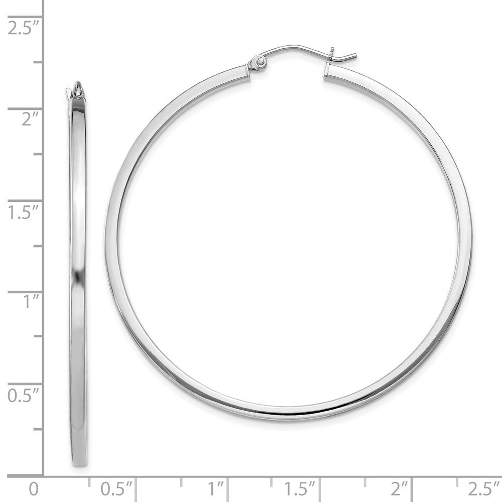 Sterling Silver Rhodium-plated 2x50mm Square Tube Hoop Earrings