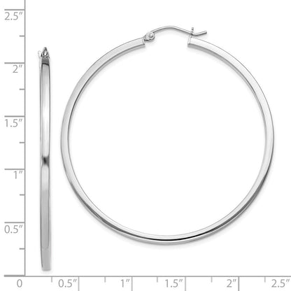 Sterling Silver Rhodium-plated 2x50mm Square Tube Hoop Earrings