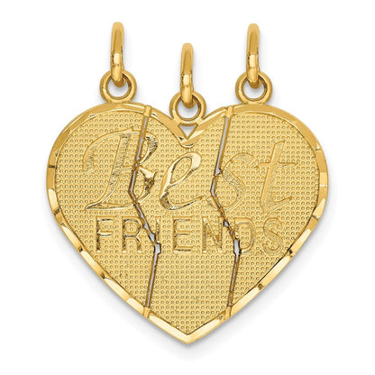 14k Yellow Gold 3 piece Break-apart BEST FRIENDS Charm Pendant Set for Women