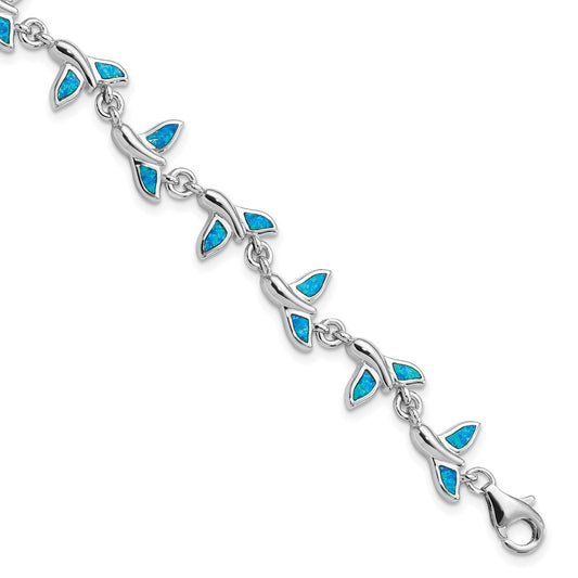 Sterling Silver Rhodium-Plated Whale Tail 7.75 inch Bracelet