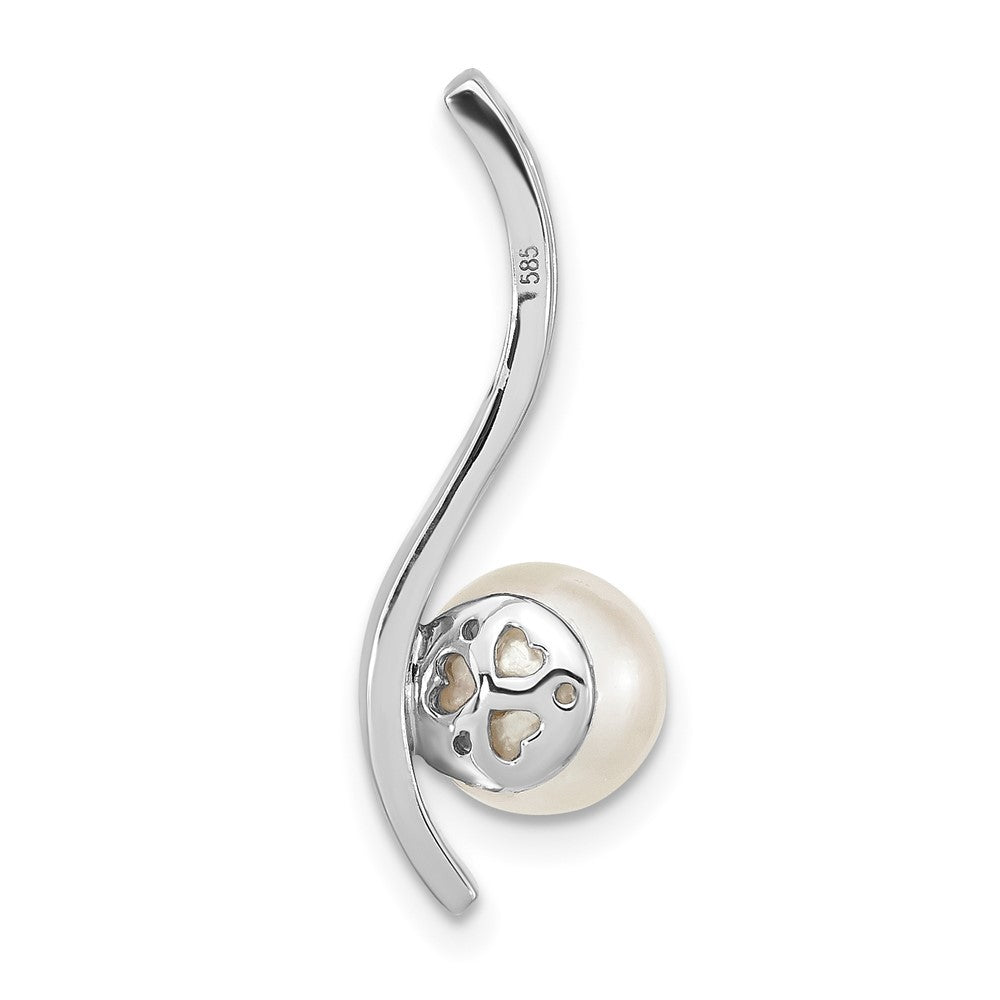 14k White Gold 8mm Akoya Saltwater Cultured Pearl and Diamond Chain Slide