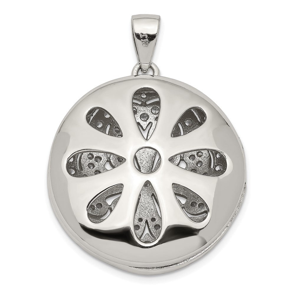 Sterling Silver Rhodium-plated Cubic Zirconia Flower Design 22mm Locket Pendant