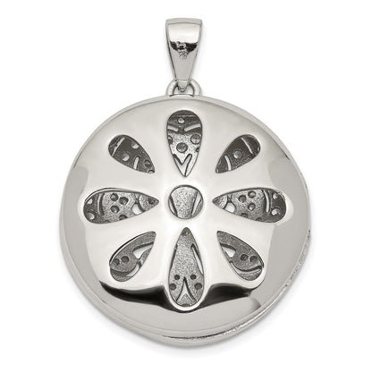 Sterling Silver Rhodium-plated Cubic Zirconia Flower Design 22mm Locket Pendant
