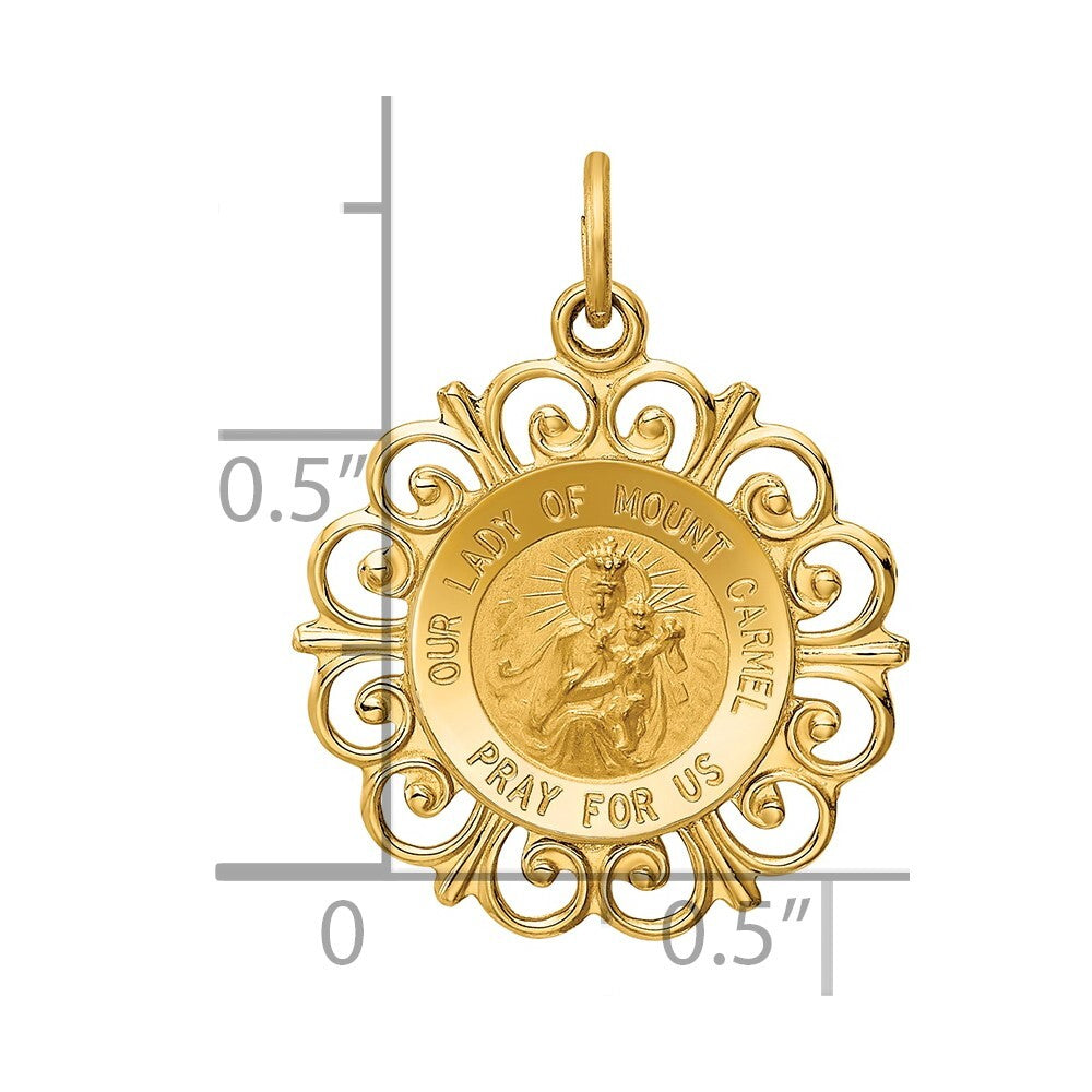 14k Yellow Gold Our Lady of Mt. Carmel Medal Charm Pendant for Women