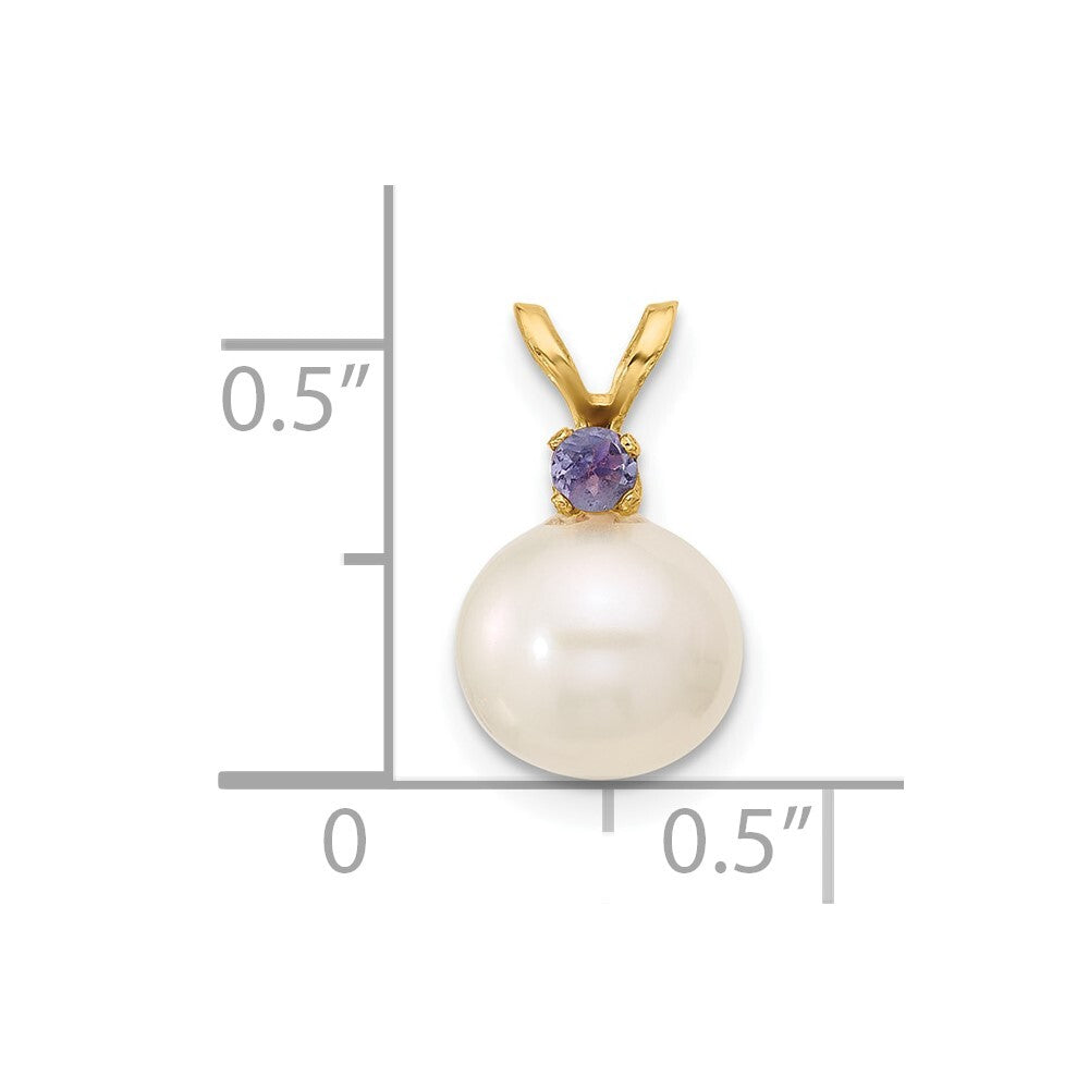 14k Yellow Gold 8-8.5mm White Freshwater Cultured Pearl & Tanzanite Pendant