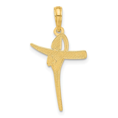 14k Yellow Gold Polished Floral Cross Pendant