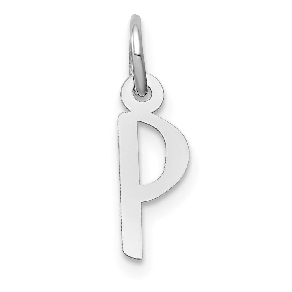 14k White Gold Small Slanted Block Letter P Initial Charm Pendant for Women