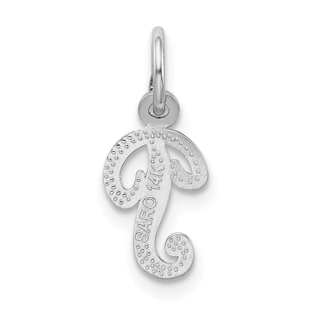 14k White Gold Casted Script Letter P Initial Charm Pendant for Women