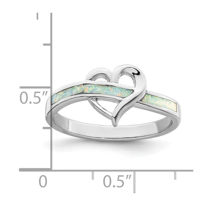 Sterling Silver Rhodium-plated White Created Opal Inlay Heart Ring Size 8