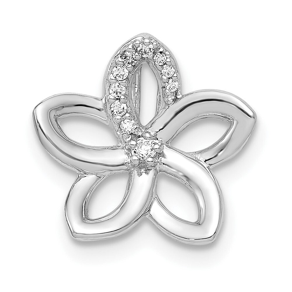 14k White Gold 1/20ct. Diamond Flower Chain Slide Pendant for Women