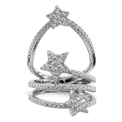 Sterling Silver Rhodium-plated Cubic Zirconia Star Ring Size 8