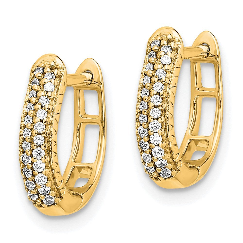 14k Yellow Gold Polished Diamond Hinged Hoop Earrings