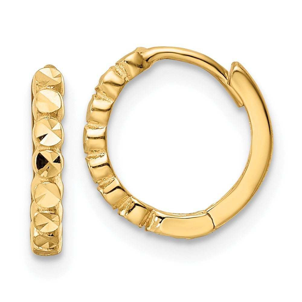 14k Yellow Gold Diamond-cut 2x12mm Hinged Hoop Earrings