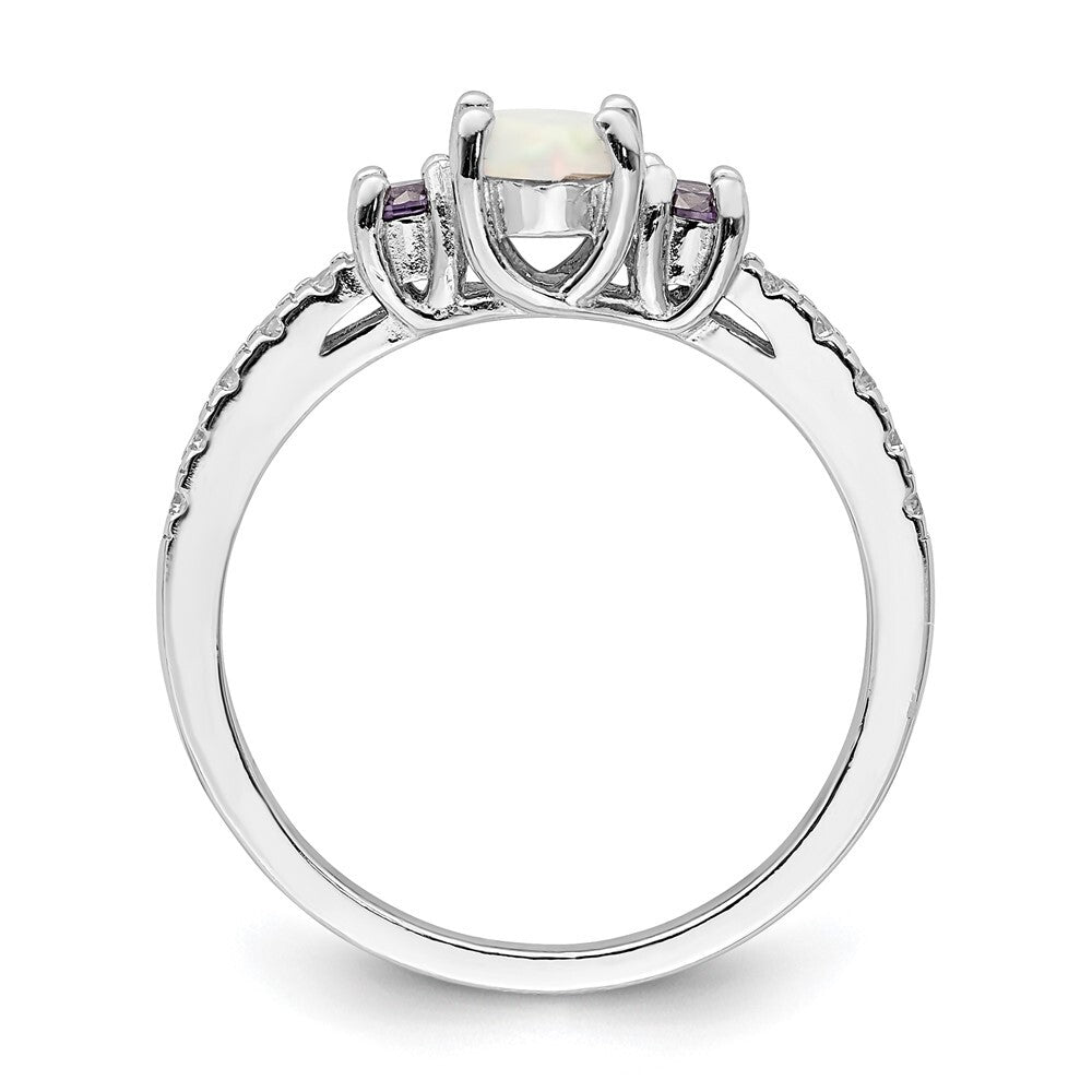 Sterling Silver Rhodium-plated Lab Created Opal/Cubic Zirconia Ring Size 6