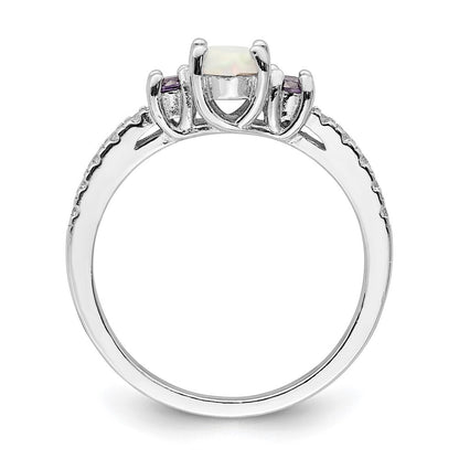 Sterling Silver Rhodium-plated Lab Created Opal/Cubic Zirconia Ring Size 6